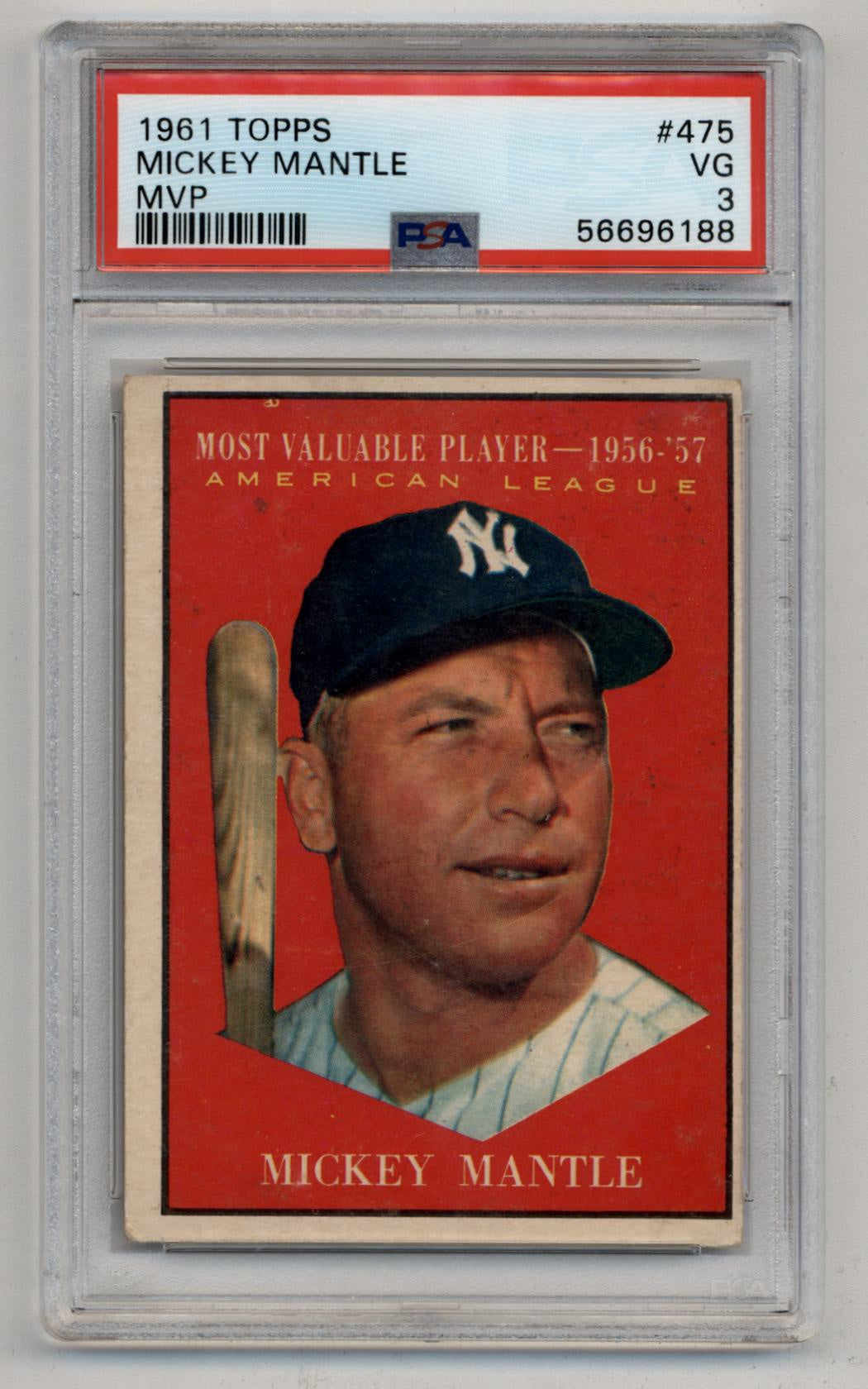 Mickey Mantle 1961 Topps MVP #475 PSA 3 Very Good 6188