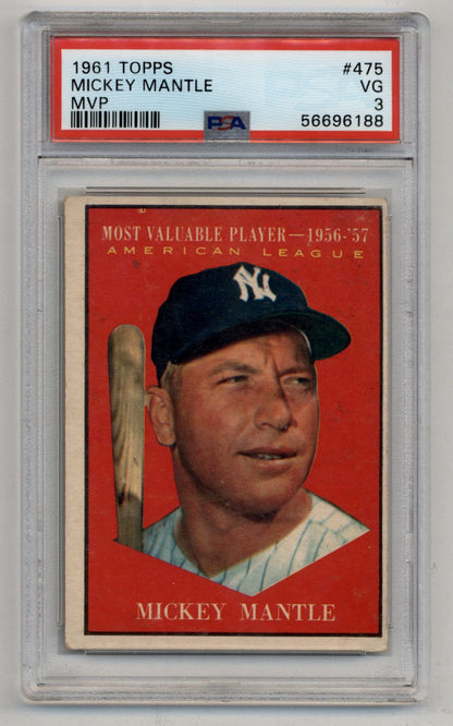 Mickey Mantle 1961 Topps MVP #475 PSA 3 Very Good 6188