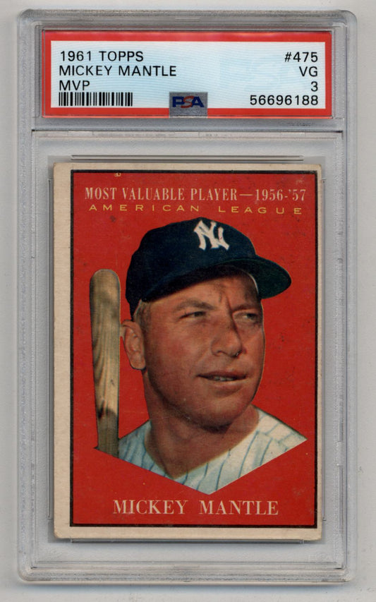 Mickey Mantle 1961 Topps MVP #475 PSA 3 Very Good 6188