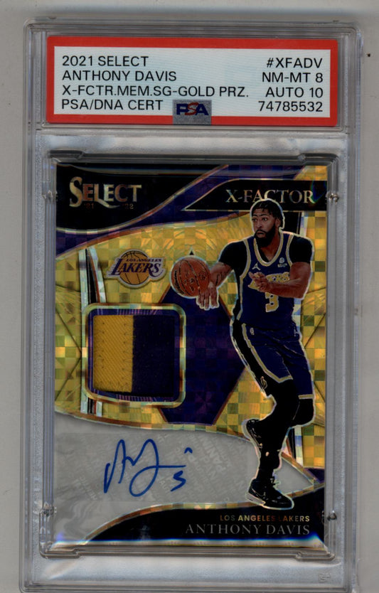 Anthony Davis 2021-22 Select X-fractor Memorabilia Signature Gold 08/10 PSA 8 Near Mint Auto 10