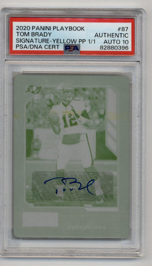 Tom Brady 2020 Playbook Yellow Printing Plate Auto 1/1 PSA  Authentic