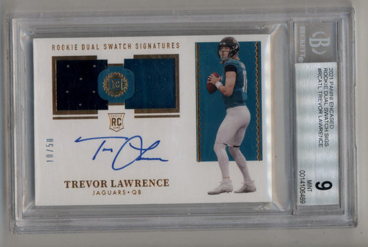 Trevor Lawrence 2021 Encased Rookie Dual Swatch Signature 10/50 BGS 9 Mint