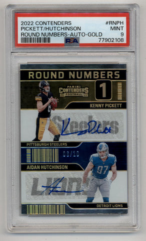 Kenny Pickett Aidan Hutchinson 2022 Contenders Round Numbers Auto Gold 06/10 PSA 9 Mint