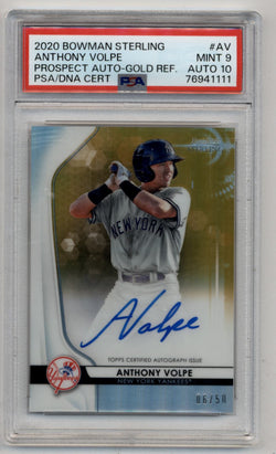 Anthony Volpe 2020 Bowman Sterling Prospect Gold Refractor Auto 06/50 PSA 9 Mint