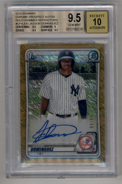 Jasson Dominguez 2020 Bowman Chrome Prospect Auto Gold Shimmer 14 