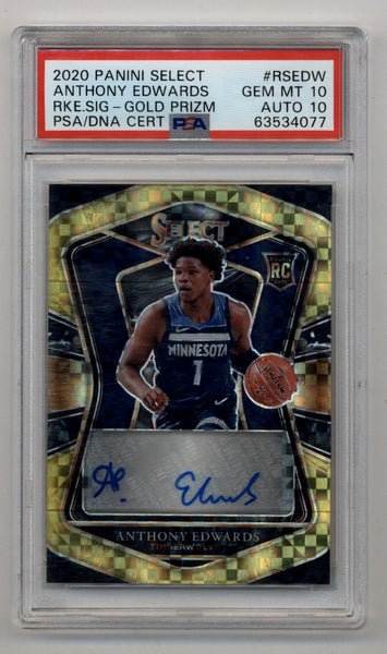 2020 PANINI SELECT ANTHONY EDWARDS ZEBRA PRIZM #169 PSA 10