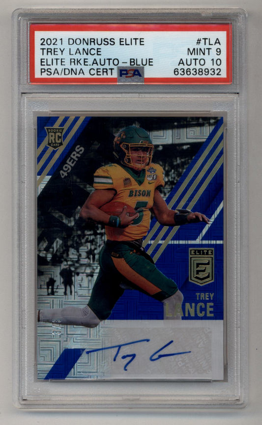 Trey Lance 2021 Donruss Elite Elite Rookie Auto Blue 3/3 PSA 9 Auto 10