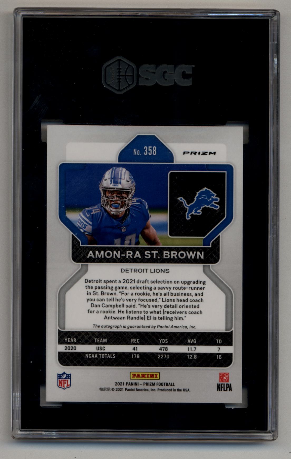 Amon-ra St.Brown 2021 Prizm Rookie Auto #358 SGC 9.5 Gem Mint Auto 10