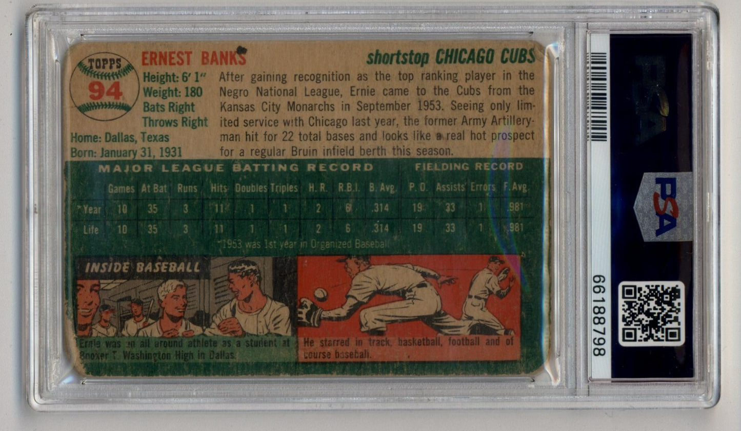 Ernie Banks 1954 Topps Rookie #94 PSA 1 Poor