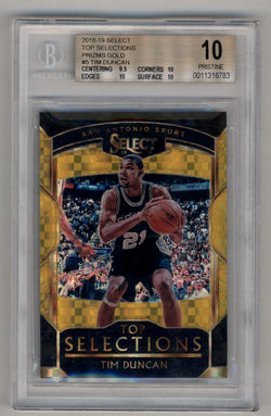 Tim Duncan 2018-19 Select Top Selections Prizms Gold 09/10 BGS 10 Pristine