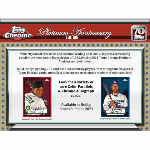 2021 Topps Chrome Baseball Platinum Anniversary Hobby Lite Box - 16 Box Case