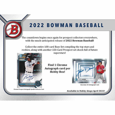 2022 Bowman Baseball Hobby Box -12 Box Case