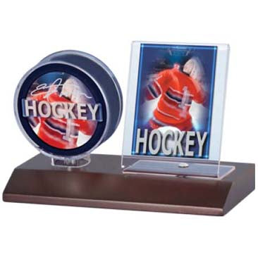 ULTRA PRO DARK WOOD PUCK AND CARD HOLDER
