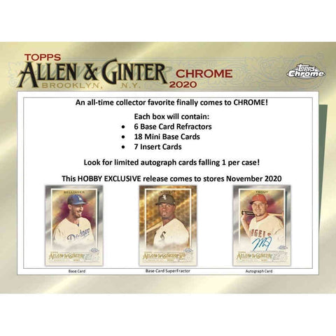 2020 Allen and Ginter Chrome Baseball Hobby - 12 Box Case
